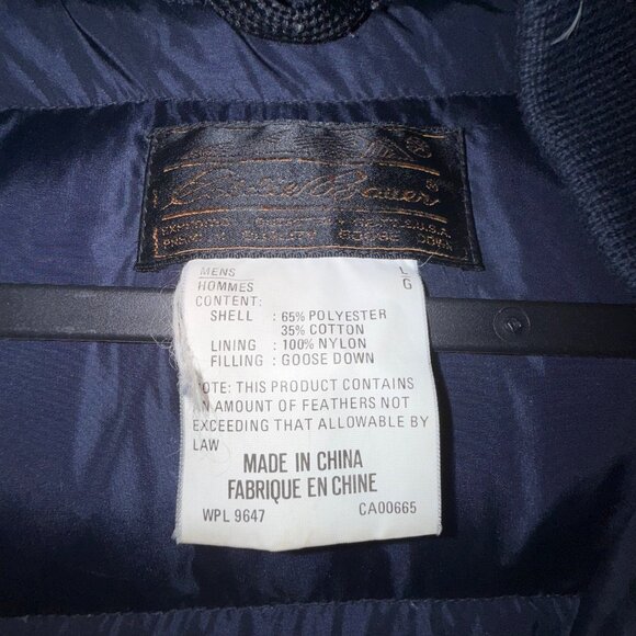 Vintage Eddie Bauer Navy Goose Down Puffer Zip Snap Jacket Mens Size Large - Picture 2 of 9